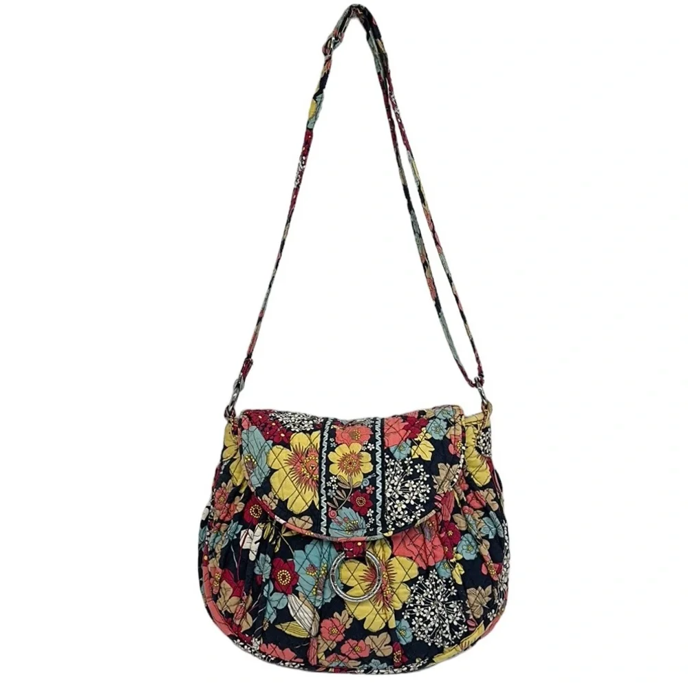 Vera Bradley Saddle Bag Happy Snails Multi Color Medium Crossbody Purse Tote Bag